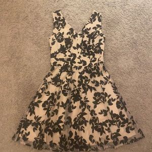 Black and Cream V- Neck Formal Mini Dress